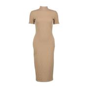 Fendi Kortärmad hög hals bodycon klänning Beige, Dam