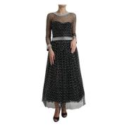 Dolce & Gabbana Elegant Svart Kristallprydd Lång Klänning Black, Dam