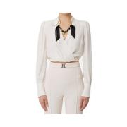 Elisabetta Franchi Georgette Viskos Cropped Skjorta med Halsduk White,...