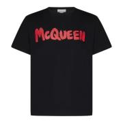 Alexander McQueen Svart Bomull Jersey T-Shirt med Röd Logotyp Black, H...