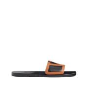 Valentino Garavani Svarta Lädersandaler Superstar Slides Black, Herr