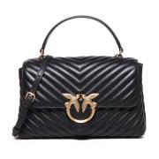 PINKO Vadderad Love Bag med Chevron-mönster Black, Dam