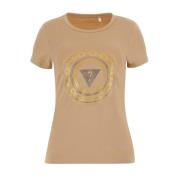 Guess Bomull Logo T-shirt - Beige Strass Beige, Dam