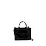 Balmain Svart Mocka Shopper Väska med Två Handtag Black, Dam