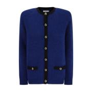 Alessandra Rich Alpacka Cardigan med Ribbade Manschetter Blue, Dam