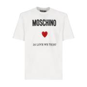 Moschino Vit Bomull T-shirt med Logotyptryck White, Herr