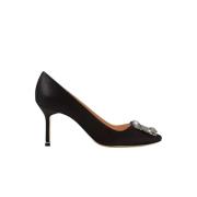 Manolo Blahnik Klassiska Svarta Hangisi Kristall Satin Pumps Black, Da...