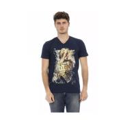 Trussardi Blå V-ringad T-shirt med Frontprint Blue, Herr