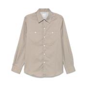 Brunello Cucinelli Veckad Skjorta Beige Knappstängning Brown, Herr