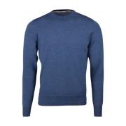 Stenströms Blå Merino Ull Crew Neck Sweater Blue, Herr