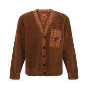 MCM Monogram Shearling V-Neck Cardigan Brown, Herr