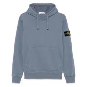 Stone Island Kompassmärke Hoodie Blå Grå Blue, Herr