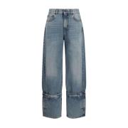 Haikure Bred Ben Knappdetalj Bomullsjeans Blue, Dam