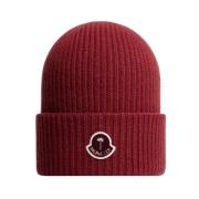 Moncler Ullstickad Logo Patch Beanie Mössa Red, Dam