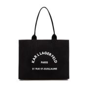 Karl Lagerfeld Tote L Svart Canvas Cirkulär Logo Black, Dam