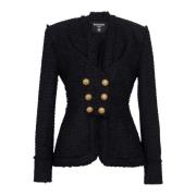 Balmain Kragefri tweedjacka Black, Dam