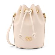 Valentino Garavani Läder Bucket Bag med VLogo Detalj Beige, Dam