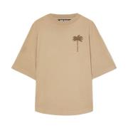 Palm Angels Beige Logo Print Crew Neck T-shirt Beige, Herr