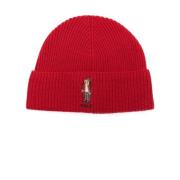 Polo Ralph Lauren Röd Räfflad Ullbjörn Broderad Beanie Red, Herr