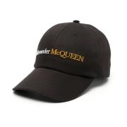 Alexander McQueen Logga Broderad Svart & Guld Keps Black, Herr