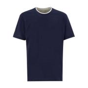 Eleventy Bomull Crew-neck T-shirt med Kontrastinsats Blue, Herr