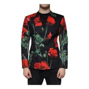 Dolce & Gabbana Svart Blommig Blazer med Slim Fit Multicolor, Herr