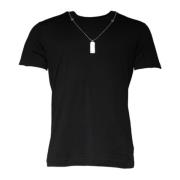 Dolce & Gabbana Svart Bomull T-shirt med Halsband Dekoration Black, He...