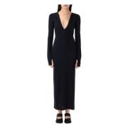 MM6 Maison Margiela Svart V-ringad Lång Klänning Black, Dam