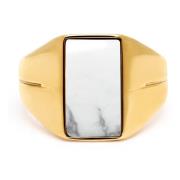 Nialaya Gold Squared Signet Ring with Howlite Yellow, Herr