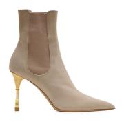 Balmain Moneta mocka ankelboots med graverad klack Beige, Dam