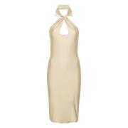 Coperni Metallic Open Chest Sleeveless Dress Beige, Dam