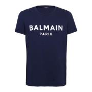 Balmain Bomullst-shirt med flocked medaljong Blue, Herr