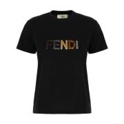 Fendi Svart Crew Neck Kortärmad T-Shirt Black, Dam