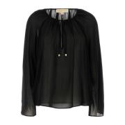 Michael Kors Elegant Svart Georgette Blus Black, Dam