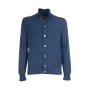 Gran Sasso Räfflad Ull Cardigan Knapp fram Blue, Herr