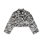 Rotate Birger Christensen Zebra Print Faux Fur Crop Coat Black, Dam