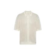 Prada Öppenstickad Silk Bomull Oversized Topp White, Herr