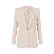 Elisabetta Franchi Lätt Crepe Blazer med Shawl Krage Beige, Dam