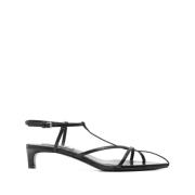 Jil Sander Svart Kitten Heel Cage Sandal Black, Dam