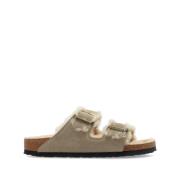 Birkenstock Beige Sandaler med Pälsdetalj Brown, Dam