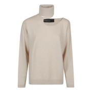 Federica Tosi Turtle Neck Sweater Med Cut Out Stil Beige, Dam