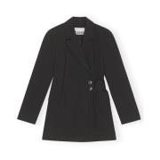 Ganni Pinstripe Bältesblazer Black, Dam