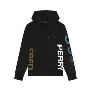 Fred Perry Svart Grafisk Branded Huvtröja Black, Herr