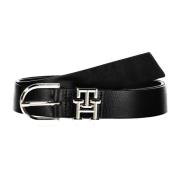 Tommy Hilfiger Läderbälte med Metalllogospänne Black, Dam