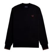 Fred Perry Svart Broderad Logotyp Rund Hals Sweatshirt Black, Herr