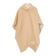 Fendi Ull Cashmere Poncho med Läderdetaljer Beige, Dam