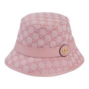 Gucci Logo GG Tygkeps med Läderkant Pink, Dam