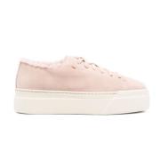 Santoni Shearling fodrade flatform sneakers i rosa Pink, Dam