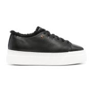 Santoni Svarta Shearling Flatform Sneakers Black, Dam