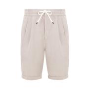 Brunello Cucinelli Beige Linne Gabardine Elastisk Midja Shorts Beige, ...